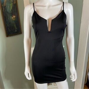 Windsor Glitter Micro Mini Dress Plunging Deep V Little Black Bodycon Medium M